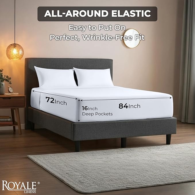 Royale Linens 100% Organic Cotton 2 Pack Fitted Sheet-Percale Weave-Super Soft Deep Pocket Bottom Sheets -White Elastic Sheet King Cal Size - California King Fitted Sheets Only - (72"x84"+15", White)