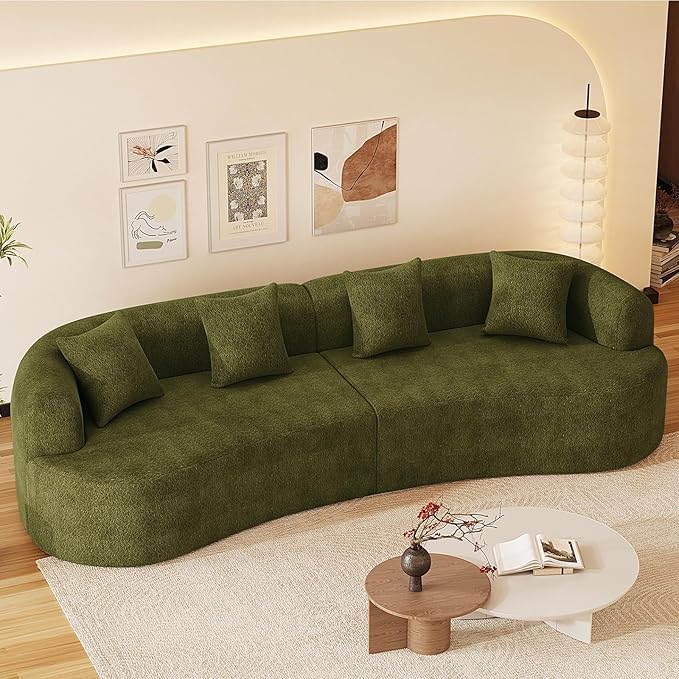 131" Curved Modular Sectional Sofa for Living Room, Modern Chenille Oversized Cloud Couch Sofa, Luxury Plush Extra Deep 4-Seater Boucle Couch for Apartment‌‌, No Assembly Required, Green