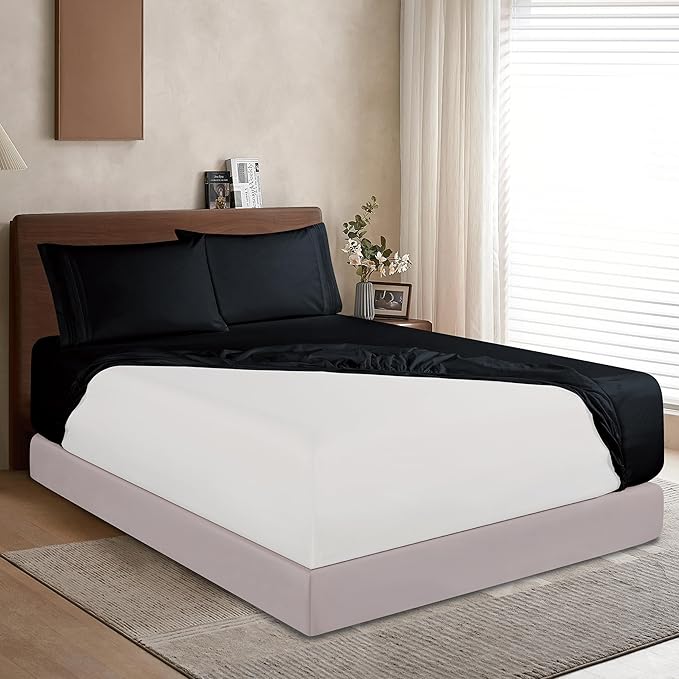 Elegant Comfort 1500 Premium Hotel Quality 18-24 Inches Deep - Extra Deep Pocket Single Fitted Sheet for High Mattress, Luxury and Softest, Smart Pocket - Wrinkle Free, King, Black