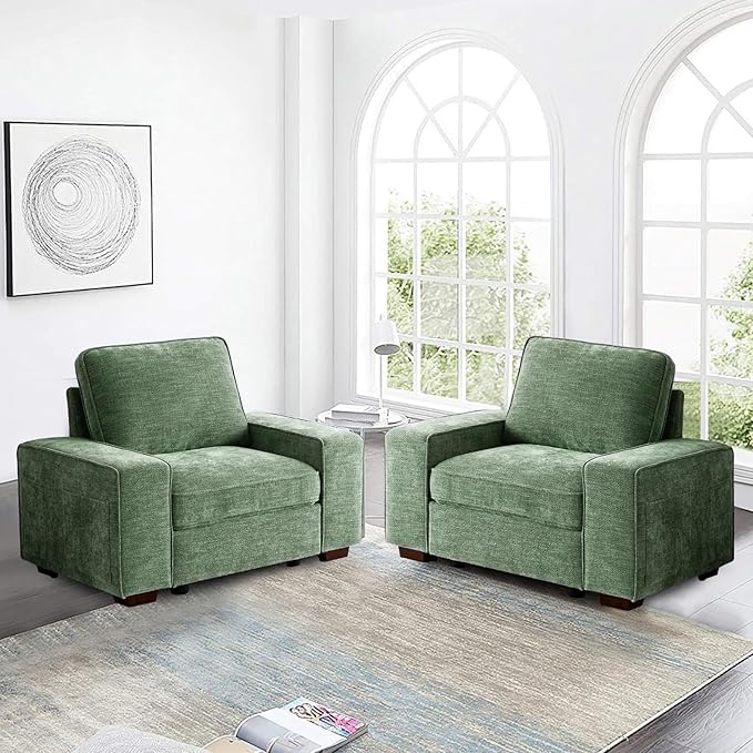 TEKAMON 45" Accent Chair with Seat Storage, Oversized Single Sofa Chair, Modern Chenille Fabric Armchair for Living Room/Office with Wide Armrests, Side Pockets, USB/Washable Covers(Green)
