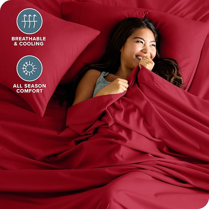 Bare Home Full Sheet Set - 1800 Ultra-Soft Microfiber Full Bed Sheets - Double Brushed - Deep Pockets - Easy Fit - 4 Piece Set - Bedding Sheets & Pillowcases (Full, Red)
