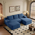 96" Sectional Couches for Living Room Cloud Couch Sofa with L-Shape Upholstered Boneless Couchs Modern Modular Sectional Couch with Chaise (Bule, 96" W+Right Facing Chaise+2Seaters+Ottoman)