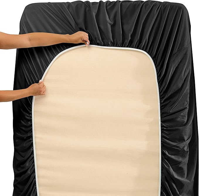 Hearth & Harbor Extra Deep Pocket Sheets - Fits Mattress 18-24 Inches Deep - Extra Deep Pocket Full Size Sets - 6 Piece Full Size - Full - Black