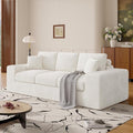 91.7" Boneless Sofa Couch with Layered Cushion,3 Seater Cloud Couch with Deep Seat,Upholstered Corduroy Floor Sofa with Removable Cover &Throw Pillows for Living Room,No Assembly, Beige