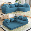 106” L Shaped Boneless Sectional Couch, Two 70.87” Pieces Convert to 141.7” Extra Long Straight Sofa, Corduroy Couch in a Box with Headrest and Back Pillows for Apartment Living Room, Light Blue