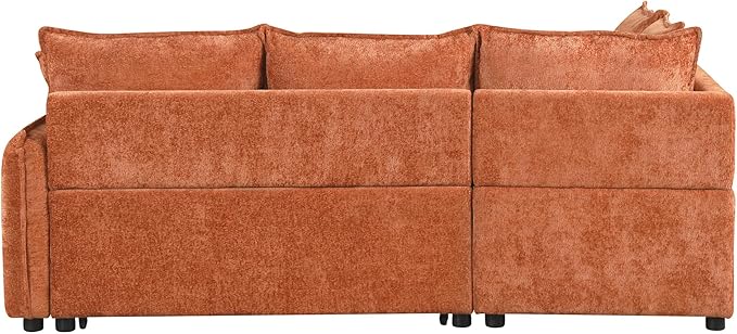 LUMISOL 82.7" Convertible Sleeper Sofa Bed with Storage Ottoman, L-Shaped Sectional Sofa with Pull Out Bed, USB Ports, Chenille Sleeper Sofa Couch with Chaise for Living Room, Orange