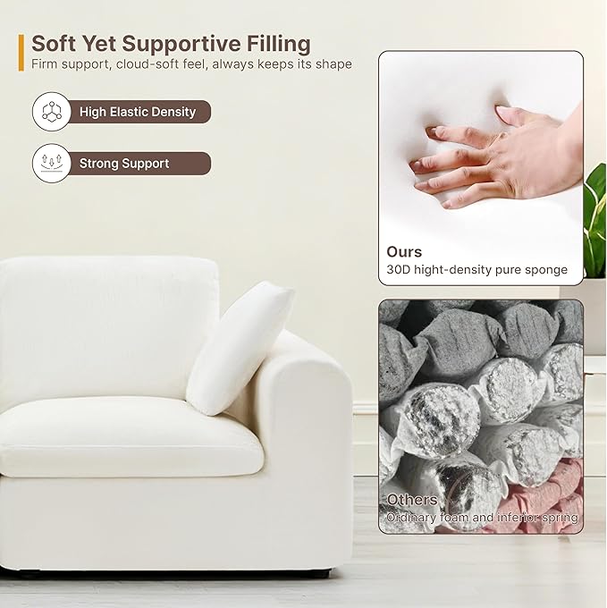 108" Boneless Cloud Couch Sectional No Assembly Required Modular Sofa with Deep Seat for Living Room L Shaped Couch with Ottoman Snowflake Fabric and Memory Sponge White