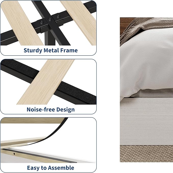 Solid Wood Platform Bed with Sturdy Wooden Slats, Full Size Floor-Standing Bed Frame, Modern Minimalist Design Space-Saving Bed Frame, No Box Spring Needed, Easy Assembly, White