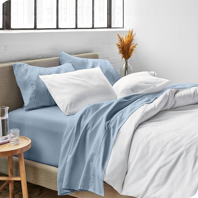 Bare Home Split Head Flex King Sheet Set - 1800 Ultra-Soft Microfiber Bed Sheets - Double Brushed - Deep Pockets - Easy Fit - 4 Piece Set - Bedding Sheets & Pillowcases (Dusty Blue)