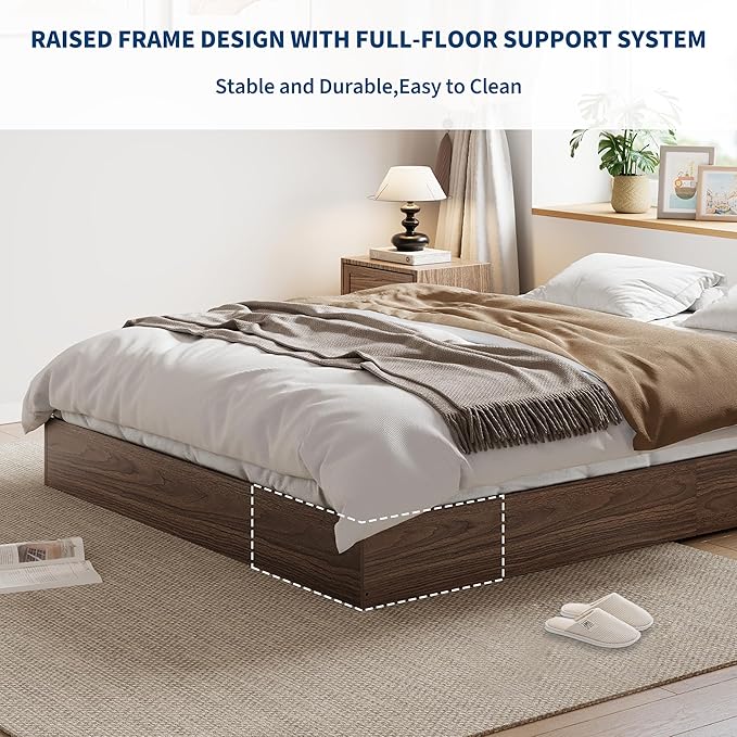 Wood Platform Bed with Sturdy Wooden Slats, Twin Size Floor-Standing Bed Frame, Modern Minimalist Design Space-Saving Bed Frame, No Box Spring Needed, Easy Assembly