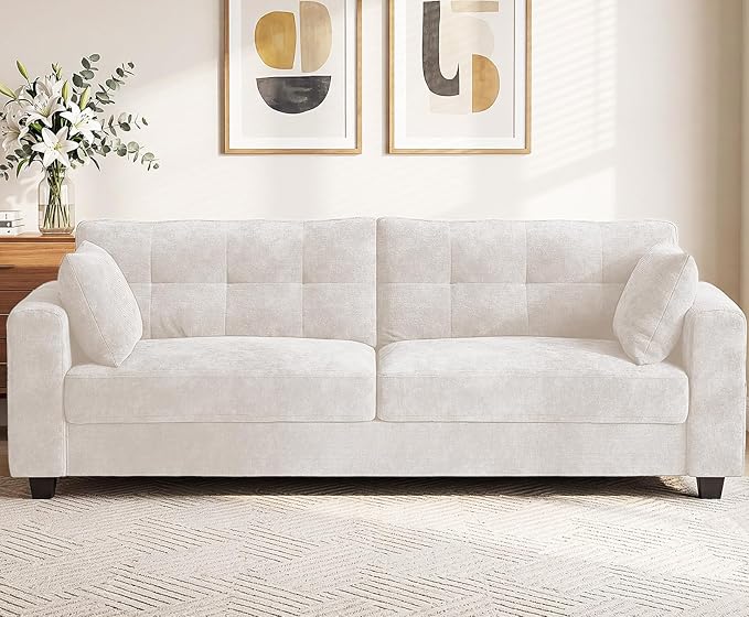 87" Loveseat Sofa for Living Room, Modern Chenille Cloud Couch with USB/Type-C Charging Ports, Side Pockets, Removable Cover, Wide Armrests, Small Couch for Small Space, Easy Assembly, Beige