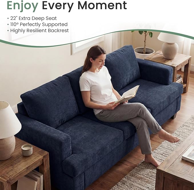 YOUDENOVA Sofa Couch, 3 Piece Set Comfy Sofa, 2 Loveseat & 3 Seater Sofa with Deep Seats for Living Room, Modern Sleeper Couch, Navy Chenille