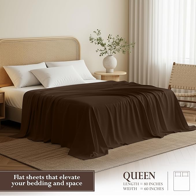 Utopia Bedding Flat Sheet - 1 Pack (Queen, Brown) - Soft Brushed Microfiber Fabric - Shrinkage & Fade Resistant Top Sheet - Easy Care Bed Sheet