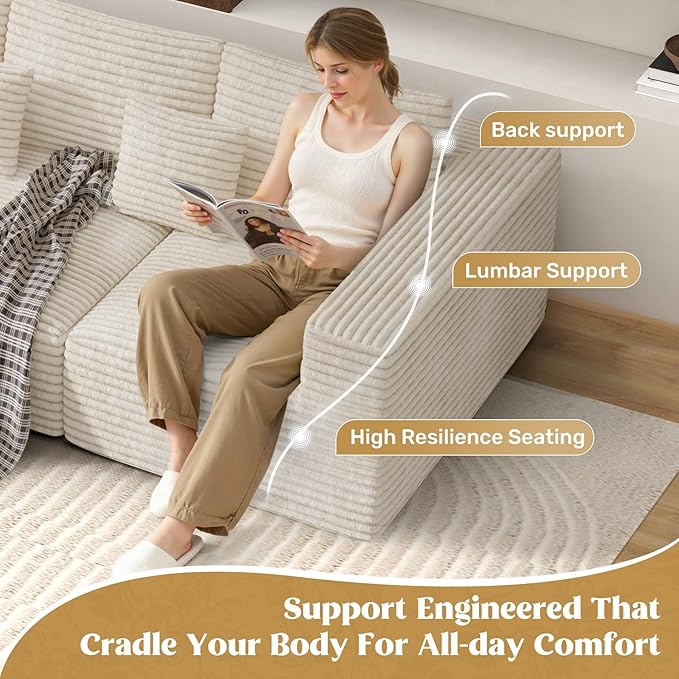 110" Modular Sectional Sofa Couches, Cloud Couches for Living Room, Boneless Sofa with Deep Seat,L-Shape Couch with Chaise,No Assembly Required,Beige,1 PCS