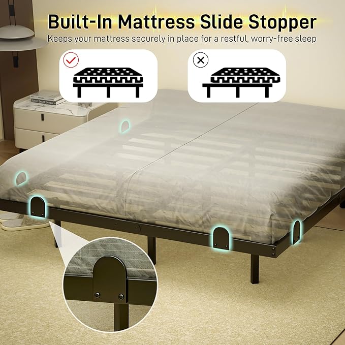 qimamo 10 Inch Floating Queen Bed Frame with Smart LED Lights and Charging Station, Modern Metal Queen Bed Frame, Easy to Assemble, No Box Spring Needed (Queen)