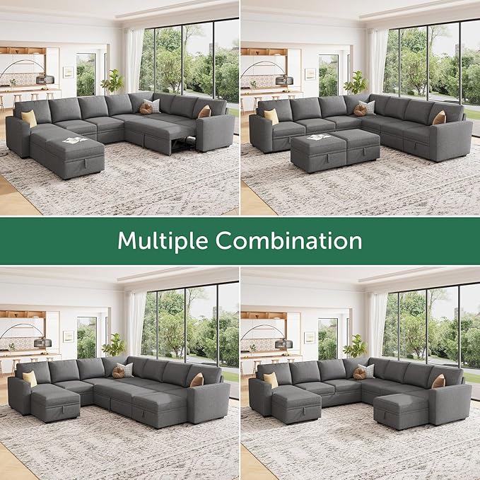 HONBAY Modular Sectional Sleeper Sofa with Pull Out Couch, Oversized U Shaped Sleeper Pull Out Bed with Storage Sectional Couches for Living Room - Dark Grey