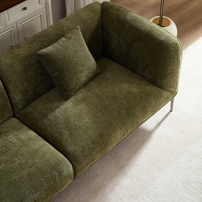 MEETAKING 82.68" Modern Sofa, 3-Seater Deep Seats Tuxedo Couch, Boucle Sofas with 2 Pillows, Minimalist Couches Straight with Metal Legs, High Armrests for Living Room,Bedroom,Home Office(Green)