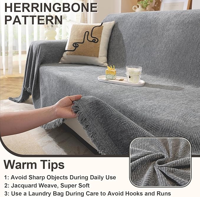 OstepDecor Sectional Couch Covers 2 Pieces, L Shaped Couch Cover Blanket, Sectional Sofa Cover Washable, Chaise Lounge Sofa Slipcovers Pet Furniture Protector for Dogs (71"x118"+91"x134", Dark Grey)