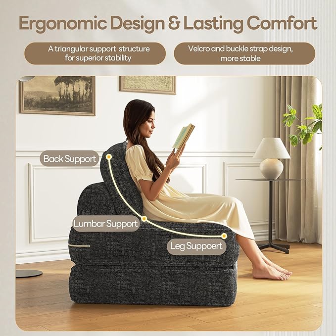 Dowinx Folding Sofa Bed with Pillow, Small Convertible Comfy Couch Bed for Adults Home Lounge and Gaming, Modern Comfortable Design for Apartment Living Room Bedroom, Smooth Velvet, Black