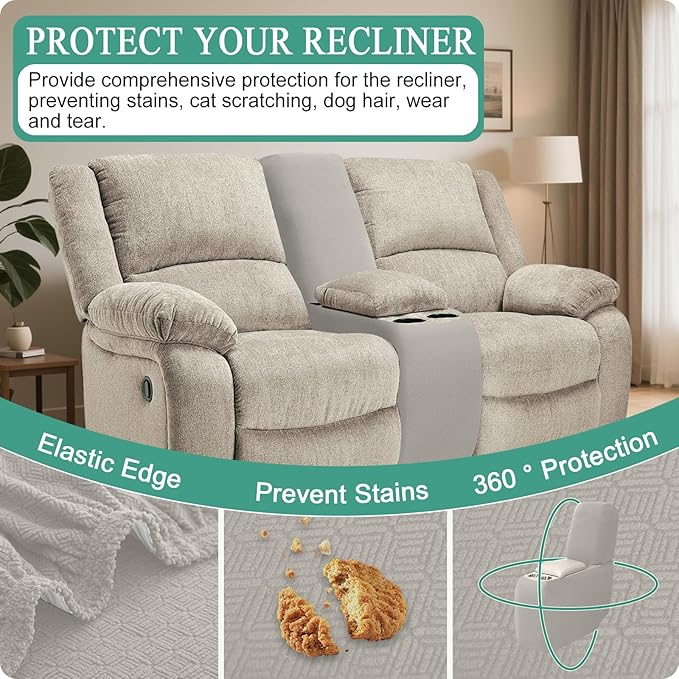 Waterproof Reclining Sectional Couch Covers Washable L Shaped Couch Cover for Sectionals Recliner Sofa Covers Stretch Corner Recliner Slipcovers for Dogs (Console Cover, Khaki)