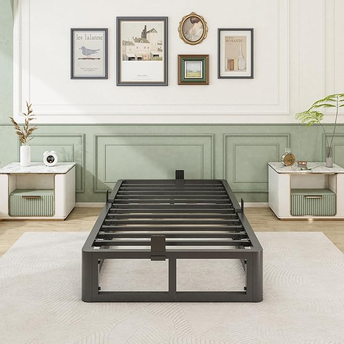 Firpeesy Upgrade Anti Bending and Round Corner Legs 10 inch Metal Twin Bed Frame 3500 LBS Heavy Steel Slats Support Platform Bed Frames No Box Spring Needed Platform Noise Free Easy Assembly