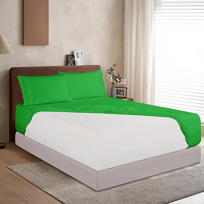 Elegant Comfort 1500 Premium Hotel Quality 18-24 Inches Deep - Extra Deep Pocket Single Fitted Sheet for High Mattress, Luxury and Softest, Smart Pocket - Wrinkle Free, Full, Emerald Green
