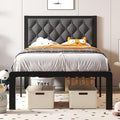 Fluest Twin Bed Frame with Headboard Linen Upholstered Bed Frame Platform,All Metal Slats Support Platform Bed Frame with Storage Space,Easy Assembly,Noise Free,No Box Spring Needed,Grey