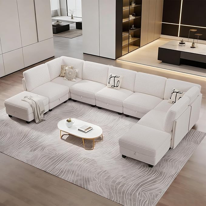 Modular Sectional Sofa with Adjustable Backrest, Large Convertible L/U-Shaped Sleeper Couch for Living Room, Cloud Sofa Bed Modern Reversible Design, Beige