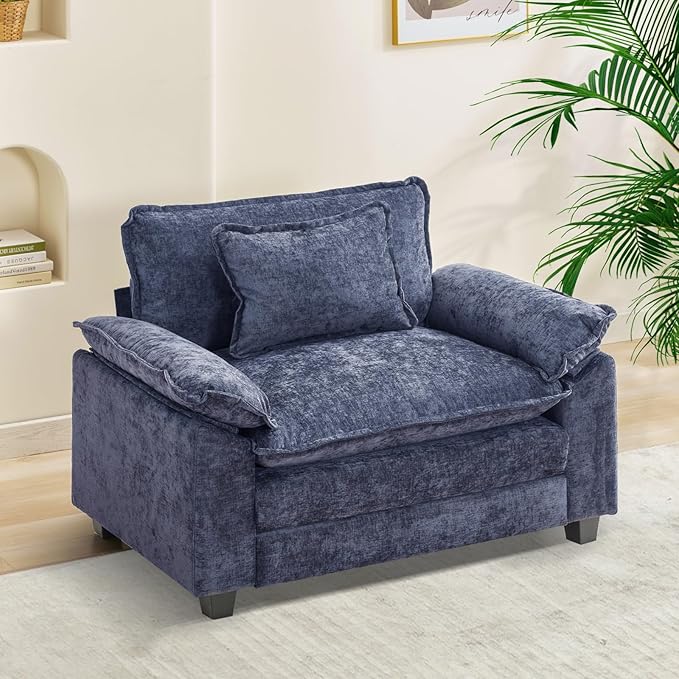 Modular Sectional Sofa, Comfy Cloud Couch Sectional Sofa, Chenille Sofa Sleeper Deep Seat Sofa with Throw Pillows for Living Room (Blue, 53"- Single Seat)