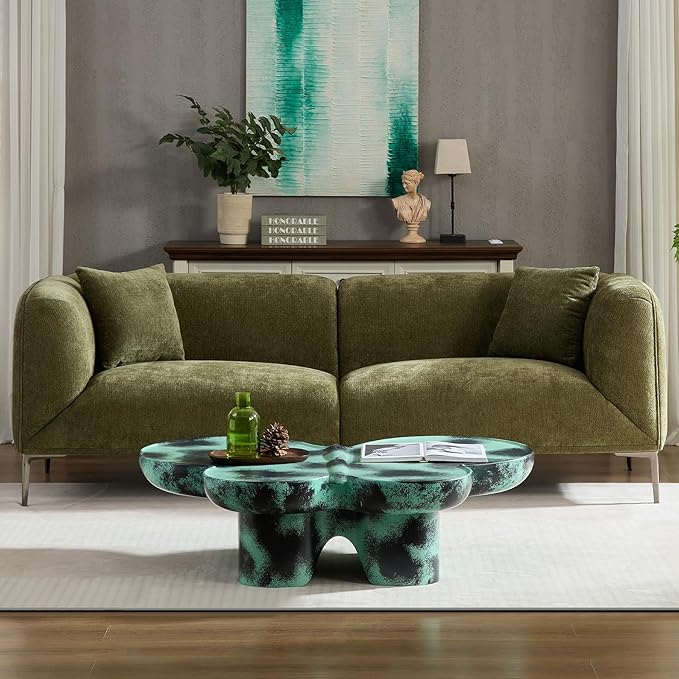 MEETAKING 82.68" Modern Sofa, 3-Seater Deep Seats Tuxedo Couch, Boucle Sofas with 2 Pillows, Minimalist Couches Straight with Metal Legs, High Armrests for Living Room,Bedroom,Home Office(Green)