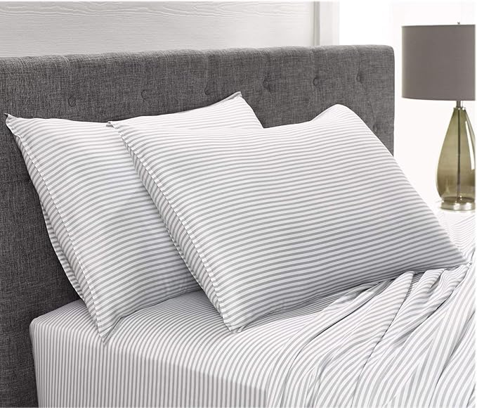 Pure Bamboo Queen Sheets, Genuine 100% Organic Viscose Derived from Bamboo Bed Sheet Set, Luxuriously Soft & Cooling, Double Stitching, 2 Year Quality Promise (Queen, Stripes)