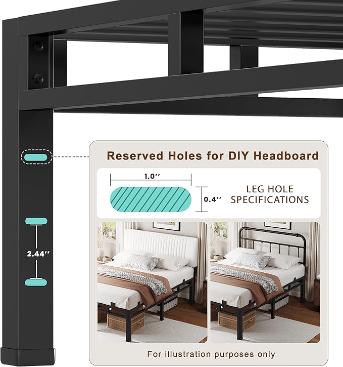 ROIL 24 Inch Queen Size Bed Frame, Metal Bed Frame & Box Spring 2 in 1 Platform with Round Corner Legs, 4000LBS Double Layer Bed Frame with Headboard Holes Mattress Baffles, Noise-Free Easy Assembly