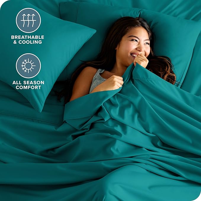 Bare Home Split Head Flex King Sheet Set - 1800 Ultra-Soft Microfiber Bed Sheets - Double Brushed - Deep Pockets - Easy Fit - 4 Piece Set - Bedding Sheets & Pillowcases (Emerald)