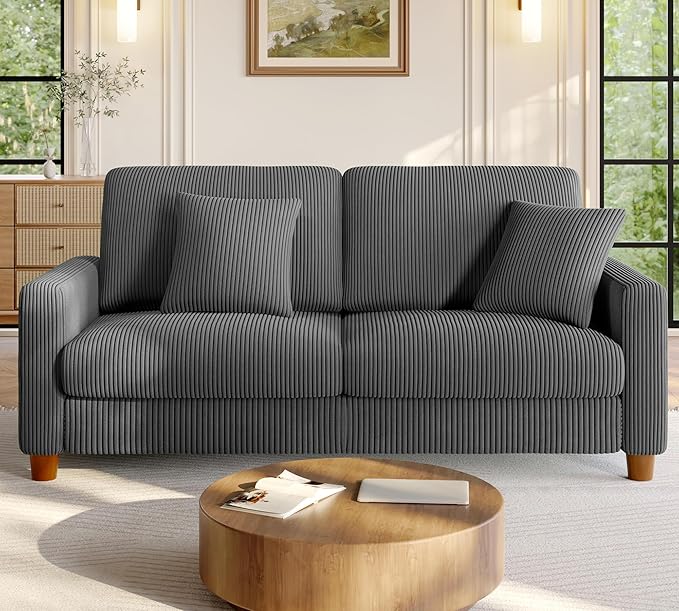 70.2" Couches for Living Room, Comfy Grey Couch 7.1" Extra Thick Cushion, Sofas for Living Room Tool-Free Setup, Loveseat Sofa 705lbs Support, Corduroy Couch for Bedroom, Apartment, Office