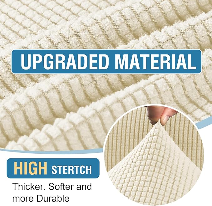 H.VERSAILTEX Sectional Couch Covers 8 Pieces Stretch Sofa Covers for Sectional Sofa Set Separate L Shaped Couch Cover for Both Left/Right Couch (Seat and Back: 1 Chaise + 3 Sofa, Natural)