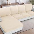 H.VERSAILTEX Sectional Couch Covers 4 Pieces Sofa Seat Cushion Covers L Shape Separate Cushion Couch Chaise Cover for Both Left/Right Sectional Couch (Seat Only: 1 Chaise + 3 Sofa, Cream)