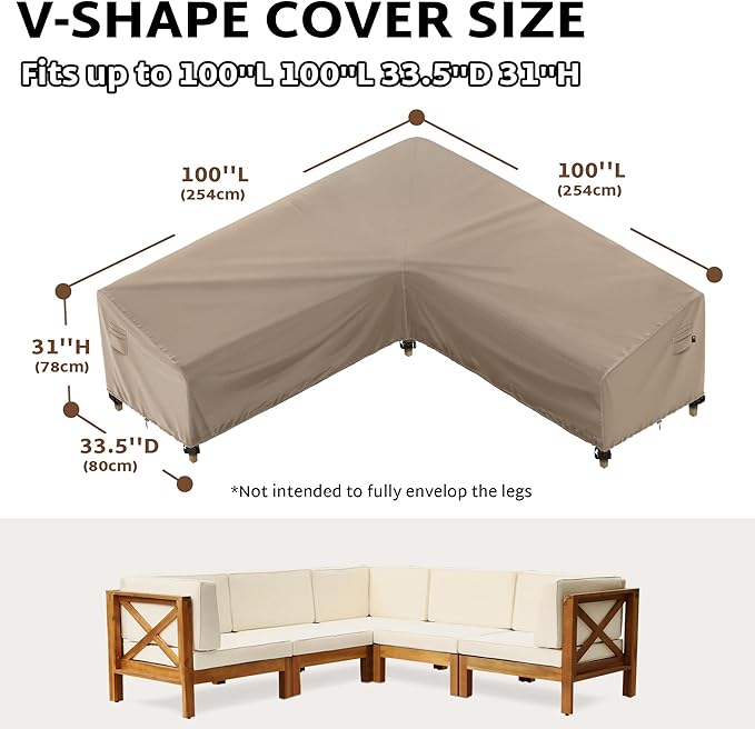 iBirdie Outdoor Sectional Cover fit 100 x 100 inch, 99 x 98, 97 x 96 L-Shaped Patio Sofa Waterproof Weatherproof 600D Heavy Duty Garden Furniture Cover for Outside L Shape Couch, Brown