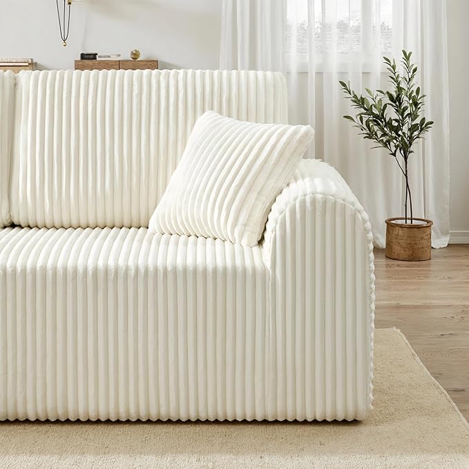 109“L-Shaped Sectional Sofa Boneless Couch Upholstery Cloud Modular Couch with Chaise No Assembly Required Corduroy Fabric Combination Deep Seat Living Room Bedroom (Cream, Left Hand Facing)