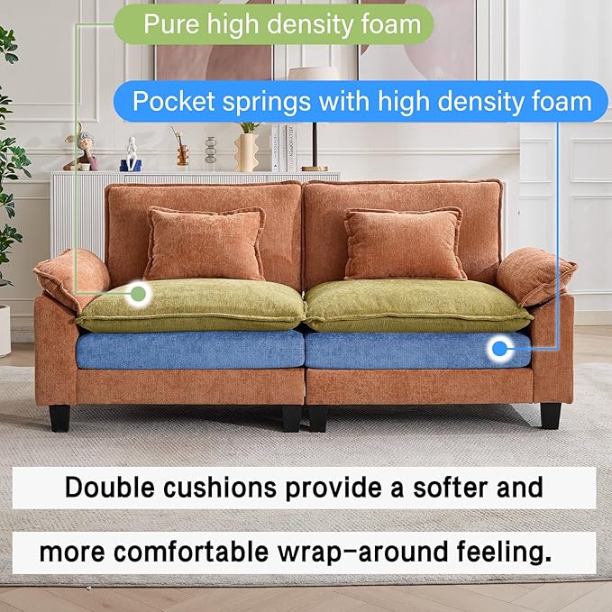86" Modular Sectional Sofa, Comfy Cloud Couch Sectional Sofa, Chenille Sofa Sleeper Deep Seat Sofa with Throw Pillows for Living Room (Orange, 86"- Loveseat)
