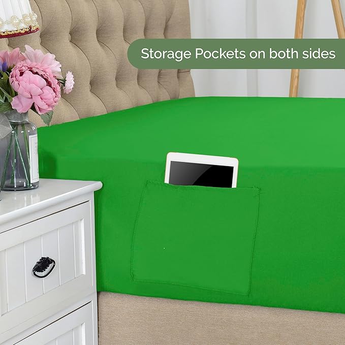Elegant Comfort 1500 Premium Hotel Quality 18-21 Inches Deep - Extra Deep Pocket Single Fitted Sheet for High Mattress, Luxury and Softest, Smart Pocket - Wrinkle Free, Twin/Twin XL, Emerald Green