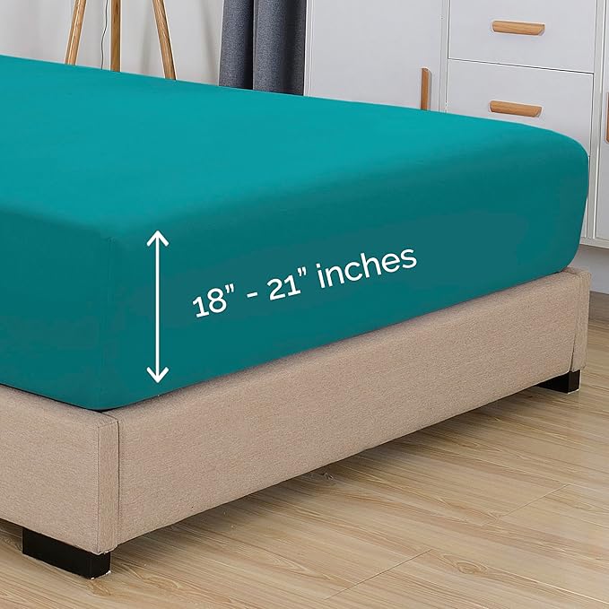 Elegant Comfort 1500 Premium Hotel Quality 18-21 Inches Deep - Extra Deep Pocket Single Fitted Sheet for High Mattress, Luxury and Softest, Smart Pocket - Wrinkle Free, California King, Turquoise