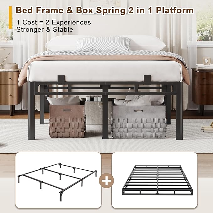 ROIL 20 Inch Twin XL Bed Frame, Metal Bed Frame & Box Spring 2 in 1 Platform with Round Corner Legs, 4000LBS Double Layer Bed Frame with Headboard Holes Mattress Baffles, Noise-Free Easy Assembly
