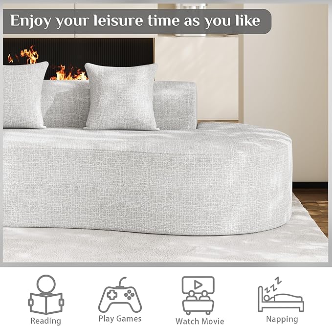 147" Oversized Sectional Sofa for Living Room, Large Modern Chenille Curved Cloud Couch, Luxury Plush 6-Seater Extra Deep Seat Boucle Boneless Couch, No Assembly Required, Beige White