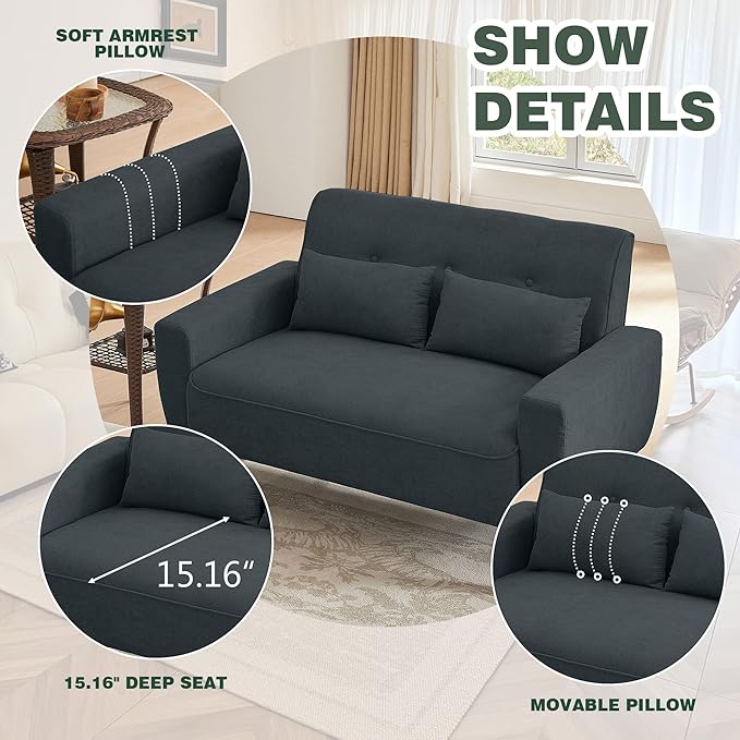 Convertible Sectional Sofa Set, Small L Shaped 3-Seat Couch with Reversible Chaise and Loveseat Sofa, Modern Polyester Sofas Couches for Living Room, Dark Grey | L Shaped 3-Seat, Reversible Chaise, Loveseat Sofa, Modern Polyester, For Living Room