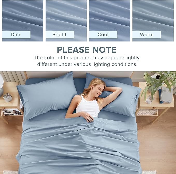 Comfort Spaces 100% Cotton Sheet Set Breathable, Lightweight, Soft with 14" Elastic Pocket Fits up to 16" Mattress, All Season Cozy Bedding, Matching Pillow Case, Cal King Blue 4 Piece