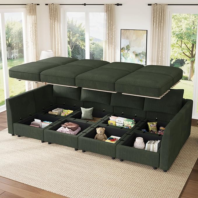 HONBAY Modular Sofa Sectional Sleeper Couch with Storage Seat Reversible Sectional Sleeper Couch Modular Sofa - Green