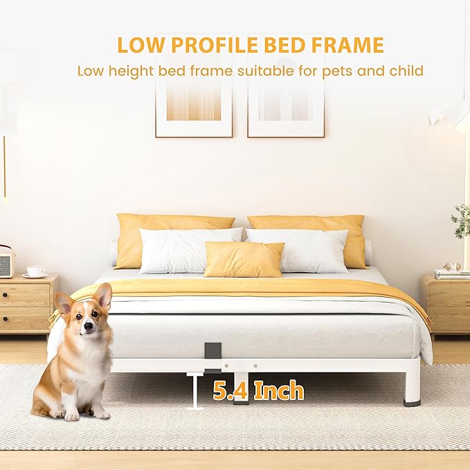 7 Inch King Bed Frame, Metal Platform Bed Frame with Round Corner Legs, 3500 lbs Heavy Duty Steel Slats Support, No Box Spring Needed, Noise Free, Easy Assembly, White