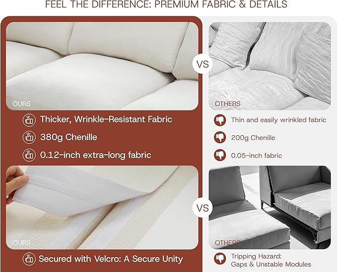 79'' Oversized Cloud Sectional Boneles Loveseat for Living Room, Modern Big Compressed 2 Seater Couch with 2 Throw Pillows, Comfy Chenille Deep Seat Memory Foam Spineless 2 Person Couch, Beige | No Assembly Needed, Premium Chenille, Flexible Modular, W...
