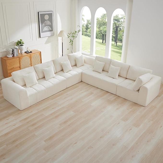 170'' Boneless Modular Couches for Living Room, Compressed Cloud Sectional Modern Sofa, L Shaped 7 Seater Upholstered Memory Foam Oversized Sofa, No Assembly, Chenille Beige