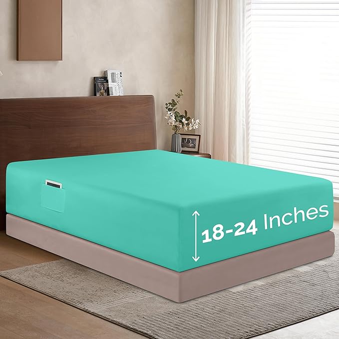 Elegant Comfort 1500 Premium Hotel Quality 18-24 Inches Deep - Extra Deep Pocket Single Fitted Sheet for High Mattress, Luxury and Softest, Smart Pocket - Wrinkle Free, Full, Paradise Teal